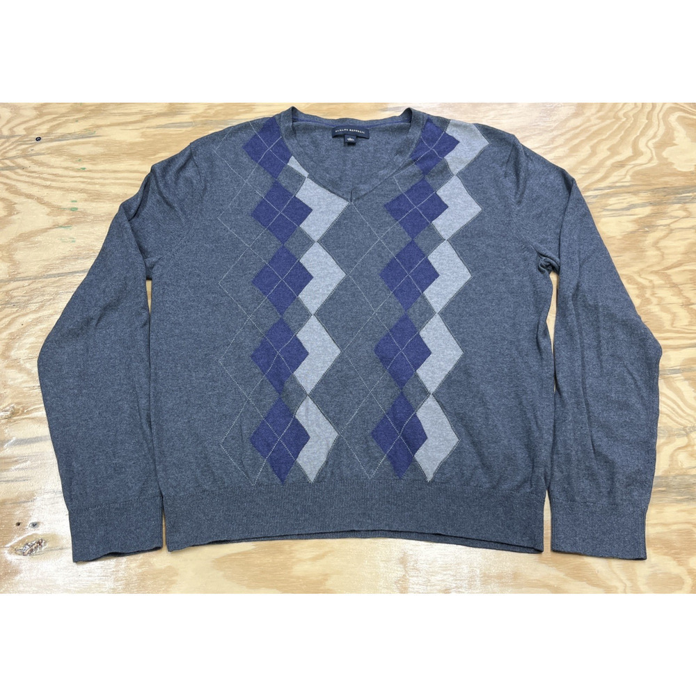 Banana Republic Silk Cashmere Blend Argyle Sweater Mens Large Mature Preppy Golf